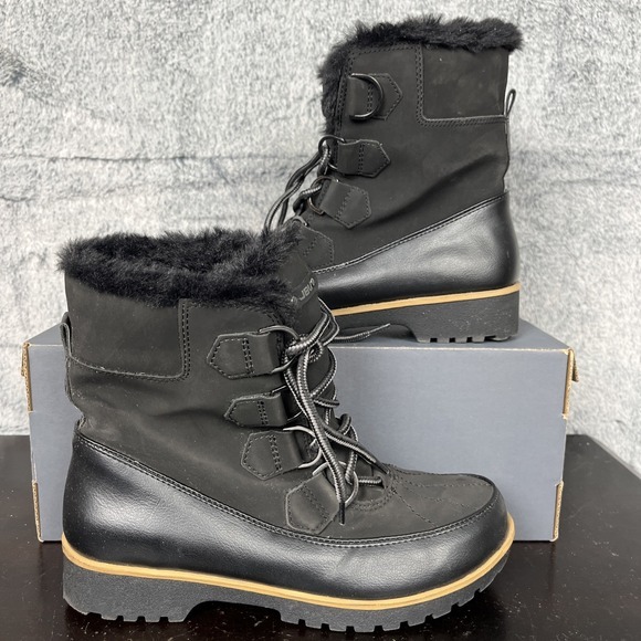 Jambu Shoes - JBU by Jambu‎ Womens Boots Size 7 M Waterproof Ankle Black Leather Faux Fur